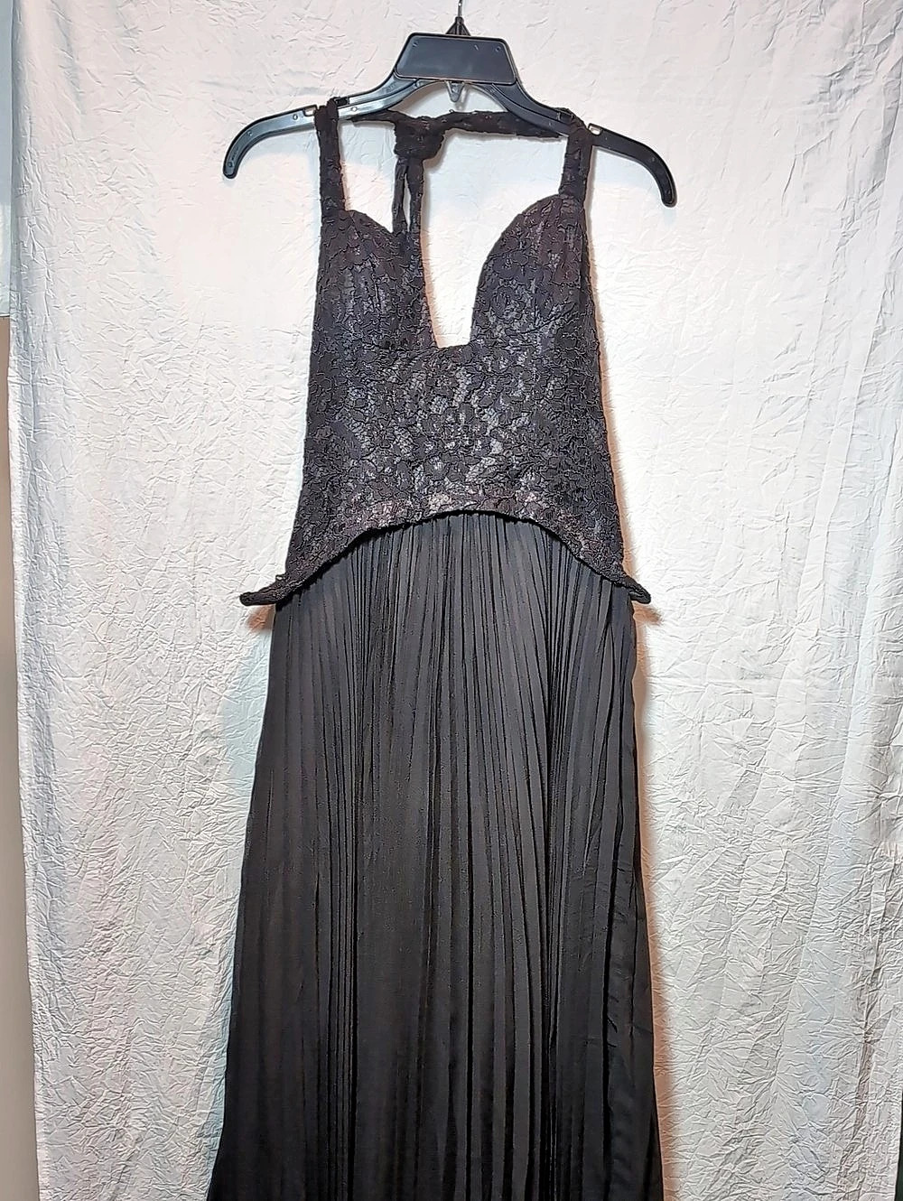NWT Black Lace-Up Corset Pleated Halter Maxi Dress Gown Size 4